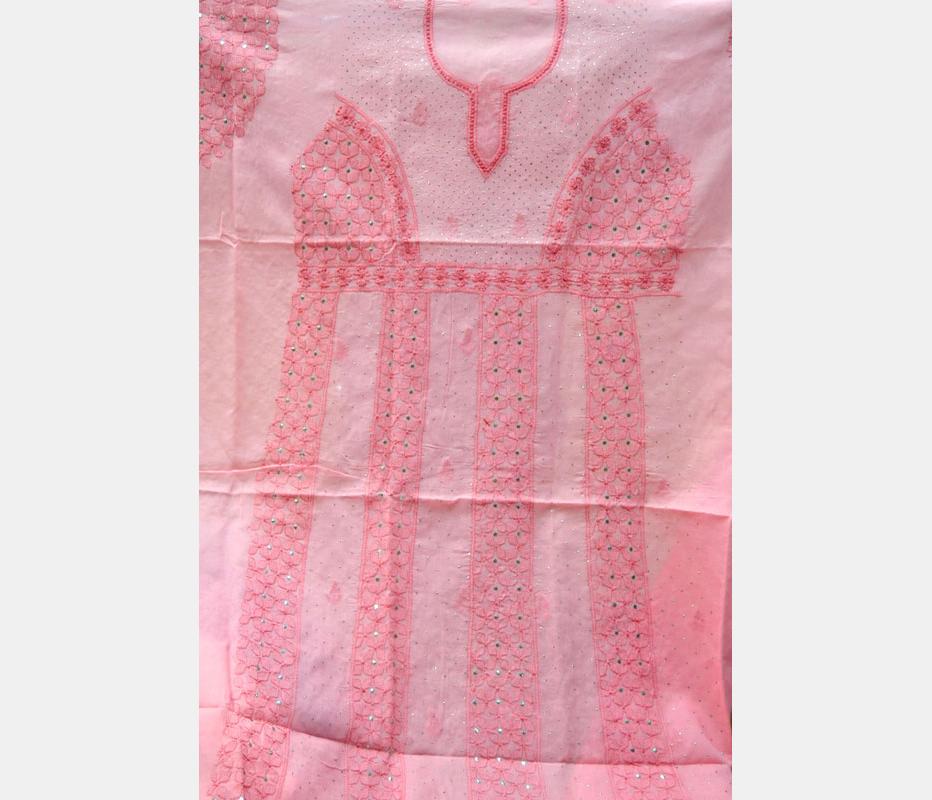 Buy KAAJH Pink Cotton Hand Embroidered Lucknow Chikankari Suit (Set of 3)  online